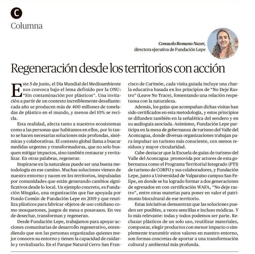 Columna publicada en Crónica de Chillán sobre el Día Mundial del Medioambiente y soluciones locales frente a la contaminación por plásticos.